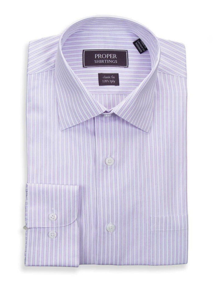Proper Shirtings SHIRTS 15 1/2 34/35 Mens Classic Fit Lavender Striped Spread Collar 120's 2ply Cotton Dress Shirt