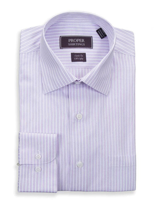 Proper Shirtings SHIRTS 15 1/2 34/35 Mens Classic Fit Lavender Striped Spread Collar 120's 2ply Cotton Dress Shirt