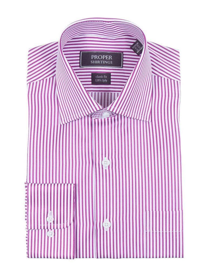 Proper Shirtings SHIRTS 17 1/2 32/33 Mens Classic Fit White And Orchid Striped 120's 2PLY Cotton Dress Shirt