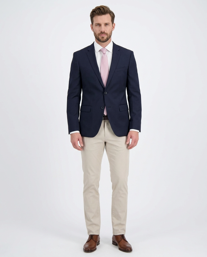 Mens Extra Slim Fit Solid Navy Blue Two Button Wool Blazer Suit Jacket - The Suit Depot