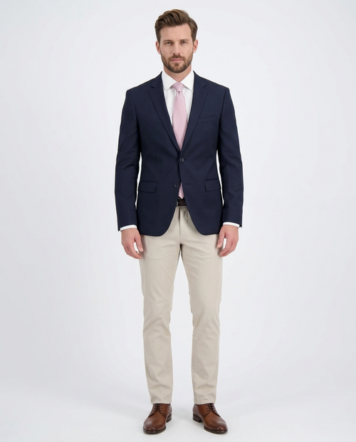 Mens Extra Slim Fit Solid Navy Blue Two Button Wool Blazer Suit Jacket - The Suit Depot