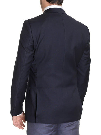 Mens Extra Slim Fit Solid Navy Blue Two Button Wool Blazer Suit Jacket - The Suit Depot