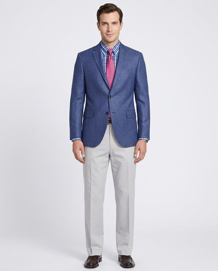 Mens Modern Fit Blue Textured Two Button Wool Blazer Sportcoat - The Suit Depot
