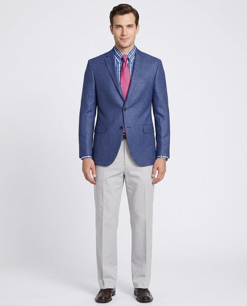 Mens Modern Fit Blue Textured Two Button Wool Blazer Sportcoat - The Suit Depot