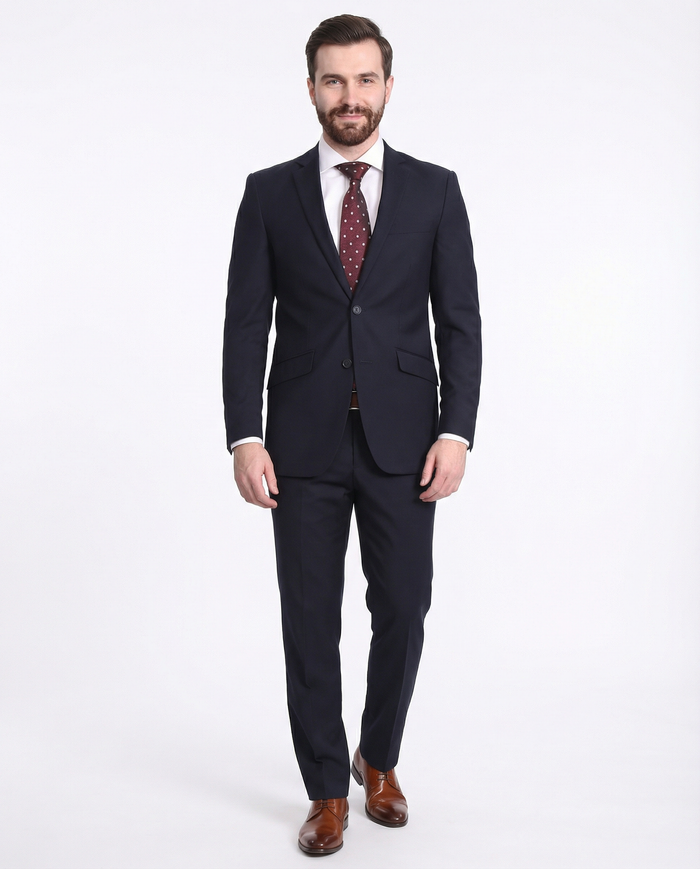 Men's Raphael Slim Fit Solid Navy Blue Wool-touch Two Button 2 Piece Suit - The Suit Depot