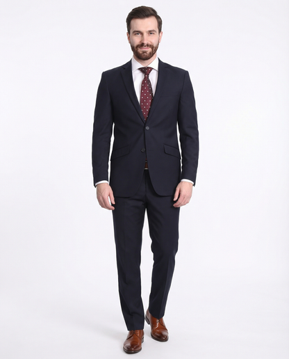 Men's Raphael Slim Fit Solid Navy Blue Wool-touch Two Button 2 Piece Suit - The Suit Depot