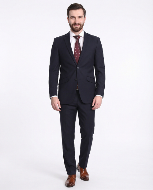 Men's Raphael Slim Fit Solid Navy Blue Wool-touch Two Button 2 Piece Suit - The Suit Depot