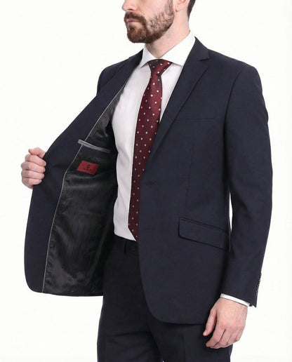 Men's Raphael Slim Fit Solid Navy Blue Wool-touch Two Button 2 Piece Suit - The Suit Depot