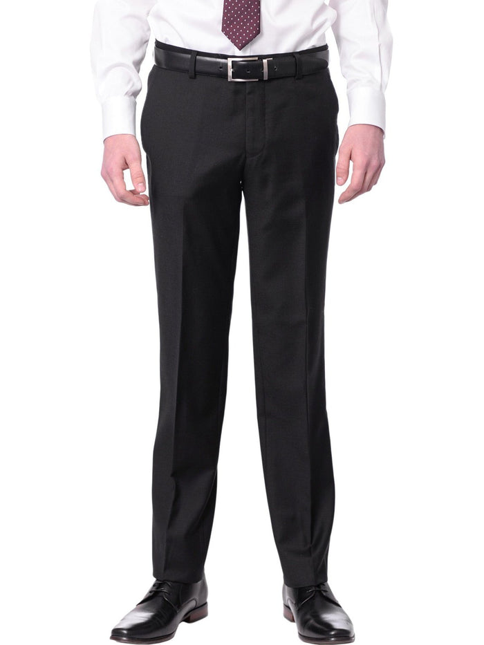 Label M Bestselling Items Mens Extra Slim Fit Solid Black Flat Front Wool Dress Pants