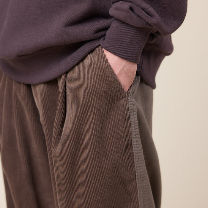 Merely Made - Premium Dual Fabric Contrast Wide Pants - Cocoa Brown