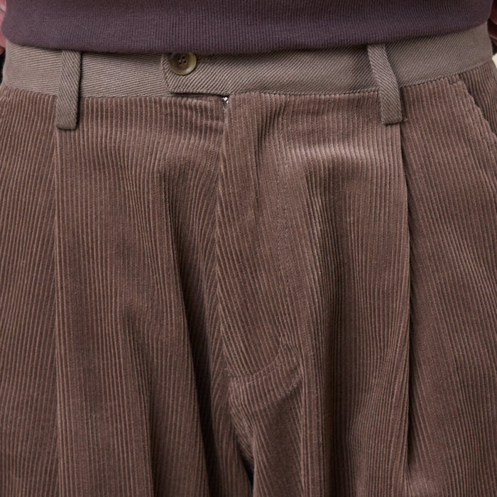 Merely Made - Premium Dual Fabric Contrast Wide Pants - Cocoa Brown