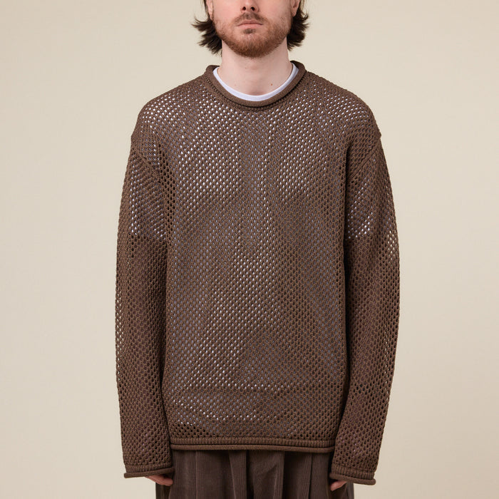 Merely Made - Premium Melange Netting Sweater - Melange Brown