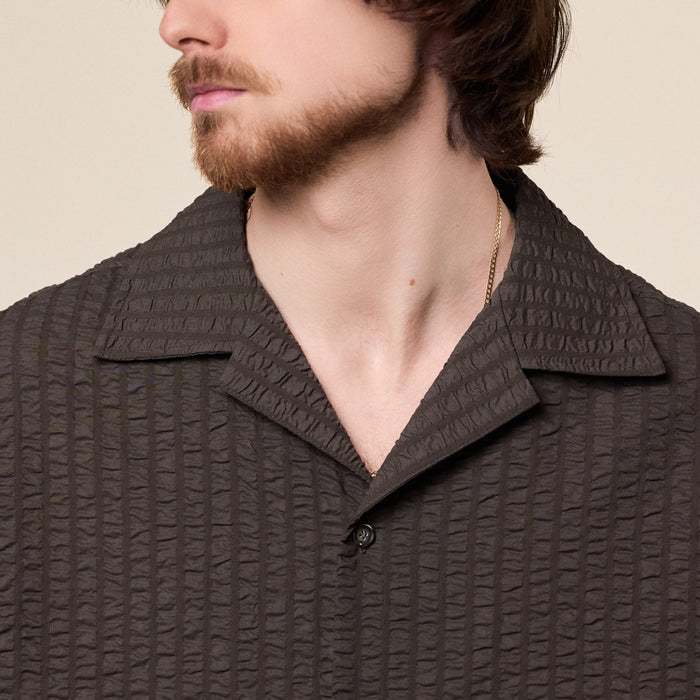 Merely Made - Premium Seersucker Cuban Collar Shirt - Seaweed Green