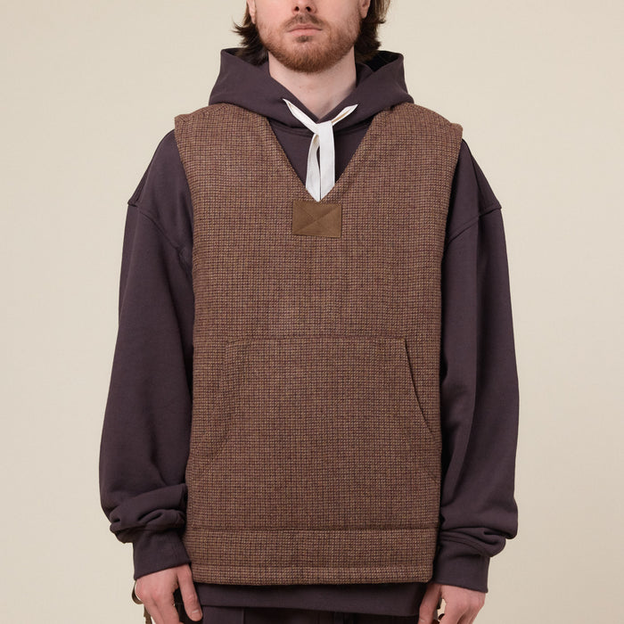 Merely Made - Premium Tweed Checked Wool Vest Jacket - Mixnut Brown