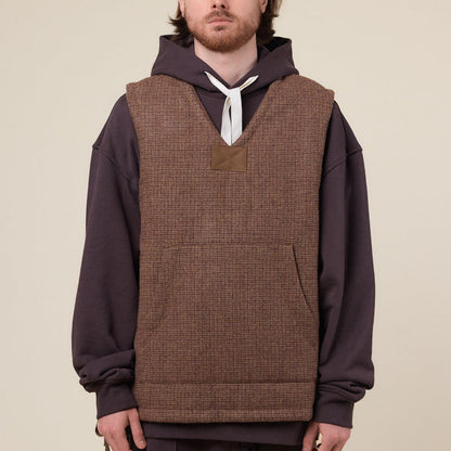 Merely Made - Premium Tweed Checked Wool Vest Jacket - Mixnut Brown