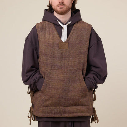 Merely Made - Premium Tweed Checked Wool Vest Jacket - Mixnut Brown