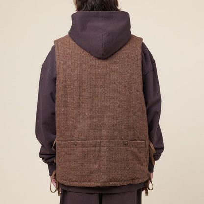 Merely Made - Premium Tweed Checked Wool Vest Jacket - Mixnut Brown