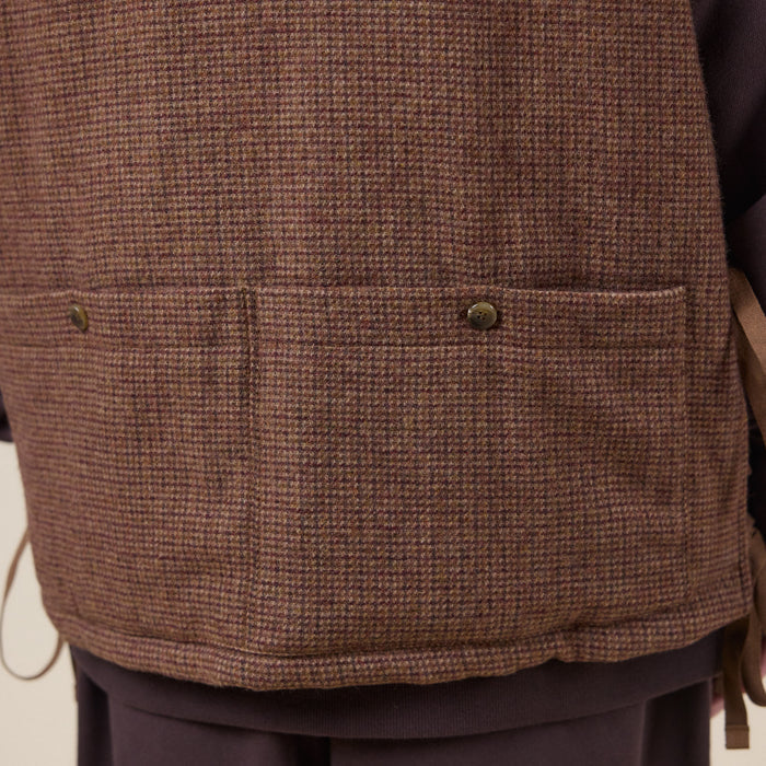 Merely Made - Premium Tweed Checked Wool Vest Jacket - Mixnut Brown