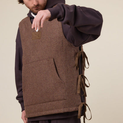 Merely Made - Premium Tweed Checked Wool Vest Jacket - Mixnut Brown
