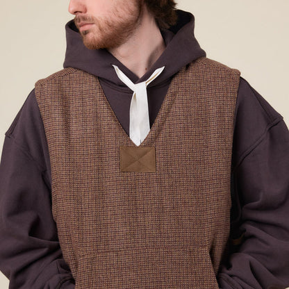 Merely Made - Premium Tweed Checked Wool Vest Jacket - Mixnut Brown