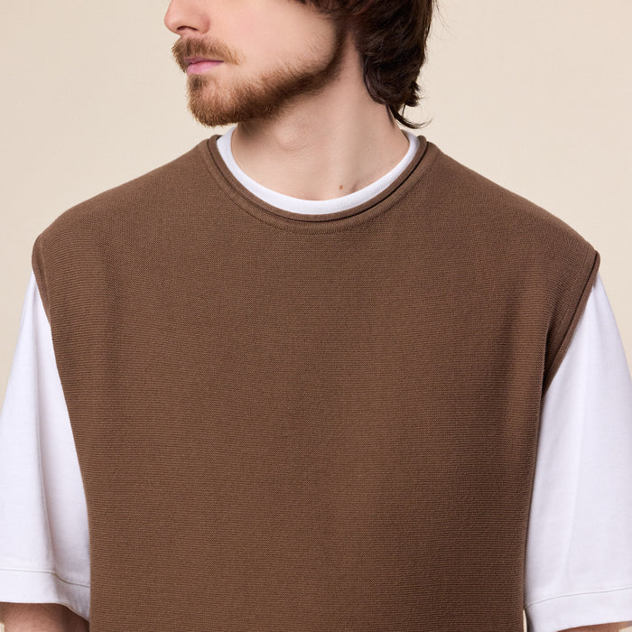 Merely Made - Premium Wide Sleeveless Knit Sweater - Caramel Brown