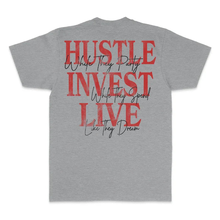 MILLION DOLLA MOTIVE TEE - HUSTLE INVEST LIVE - HEATHER GREY