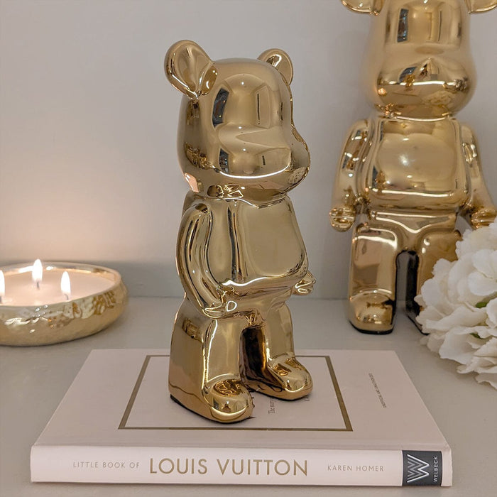 Mini Gold Pearlescent Standing Bear Ornament Accessories
