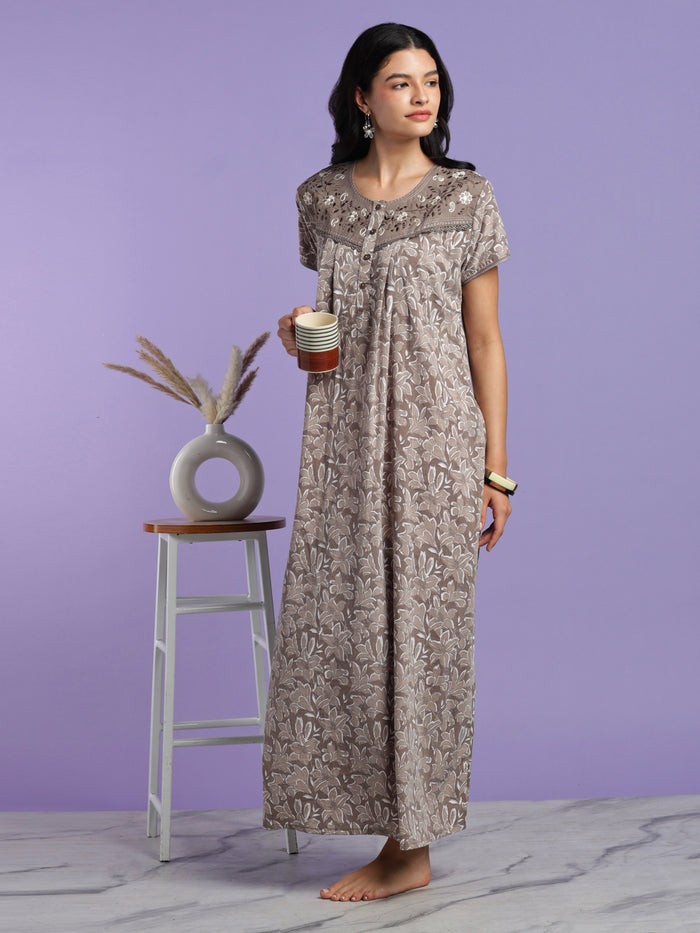 Mocha crush cotton floral nighty for women online
