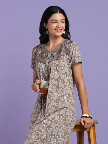 Mocha crush cotton floral nighty for women online