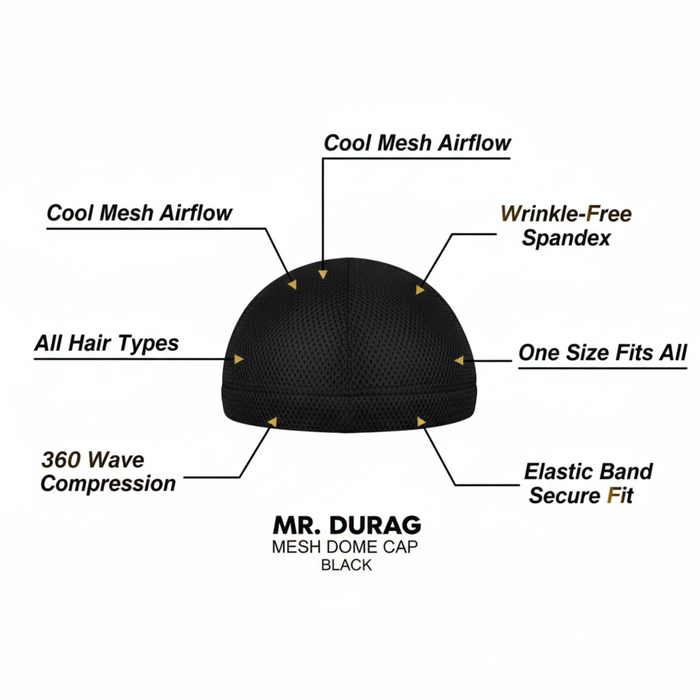 Mr. Durag Mesh Dome Cap, 1 Count, Black