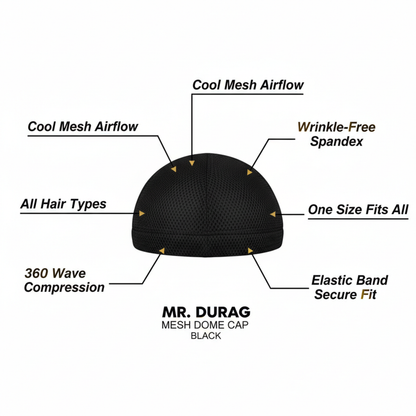 Mr. Durag Mesh Dome Cap, 1 Count, Black