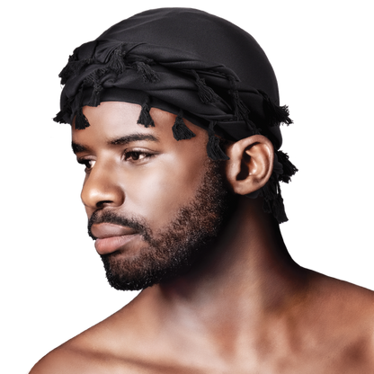 Mr. Durag Silky Spandex Crown Turban with Tassel L/XL, 1 Count Men's Halo Turban, Black