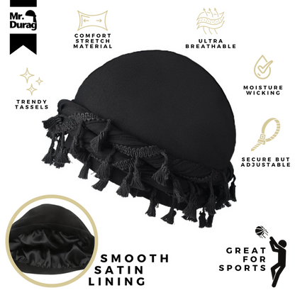 Mr. Durag Silky Spandex Crown Turban with Tassel L/XL, 1 Count Men's Halo Turban, Black