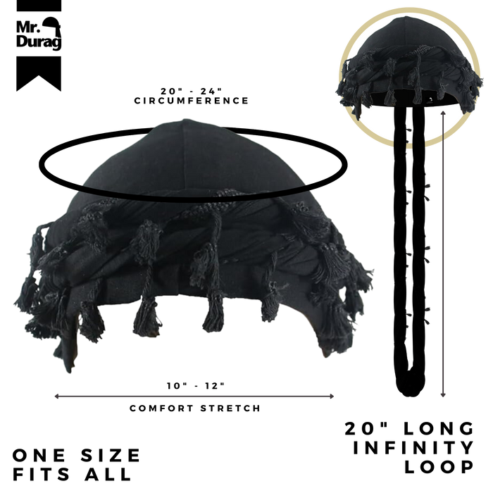 Mr. Durag Silky Spandex Crown Turban with Tassel L/XL, 1 Count Men's Halo Turban, Black