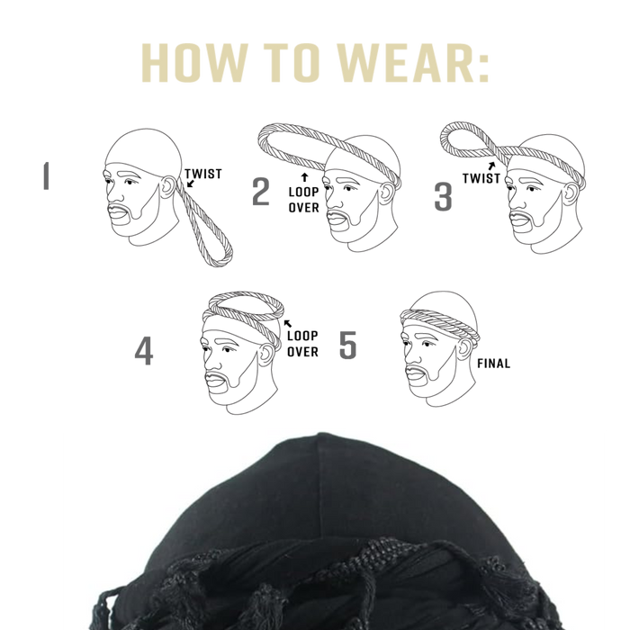 Mr. Durag Silky Spandex Crown Turban with Tassel L/XL, 1 Count Men's Halo Turban, Black