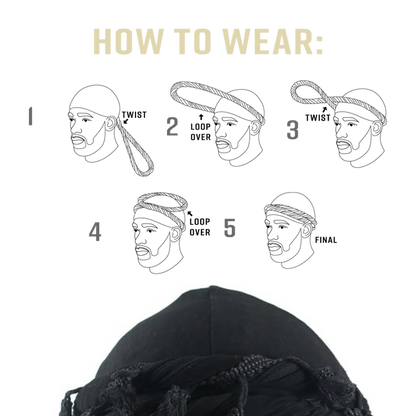 Mr. Durag Silky Spandex Crown Turban with Tassel L/XL, 1 Count Men's Halo Turban, Black