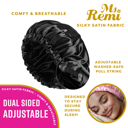 Ms. Remi Dual-Sided Adjustable Satin Bonnet X-Large, 1 Count, Black