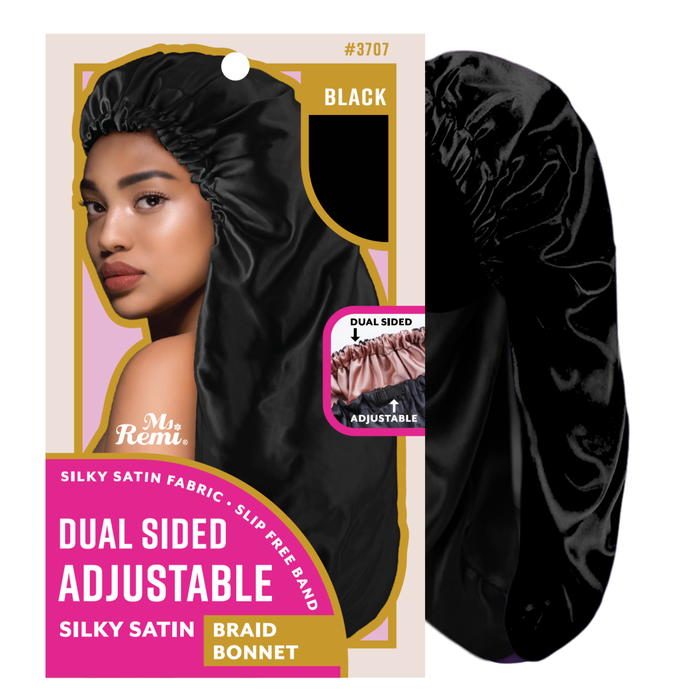Ms. Remi Dual-Sided Adjustable Satin Braid Bonnet, 1 Count, Black