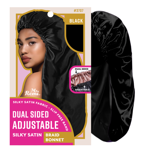 Ms. Remi Dual-Sided Adjustable Satin Braid Bonnet, 1 Count, Black