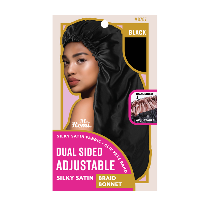 Ms. Remi Dual-Sided Adjustable Satin Braid Bonnet, 1 Count, Black