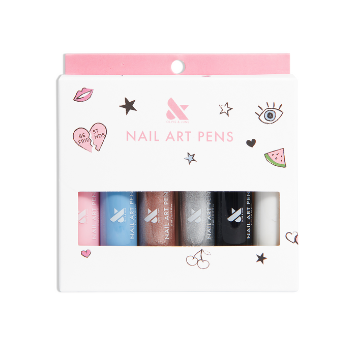 Nail Art Pens set by Olive and June with five colorful nail polish pens for detailed at-home mani designs