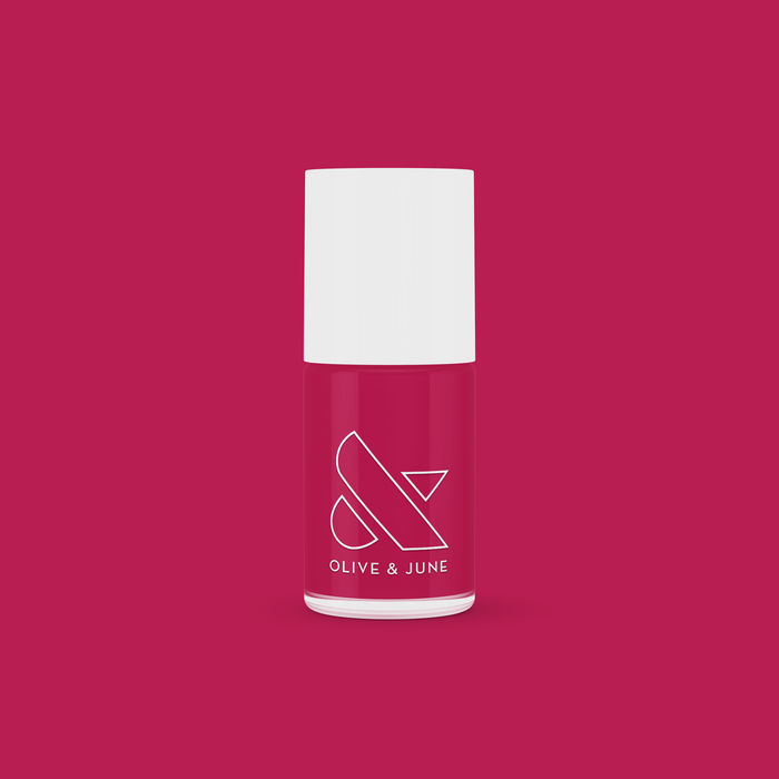 Nailfie Time nail polish bottle in jewel-toned ruby red for a vibrant, long-lasting mani or manicure look