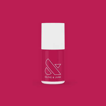 Nailfie Time nail polish bottle in jewel-toned ruby red for a vibrant, long-lasting mani or manicure look