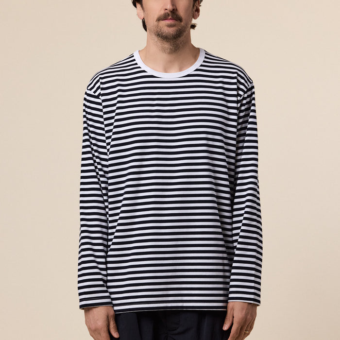 Nanamica - COOLMAX Stripe Jersey Longsleeve Tee - Black/White