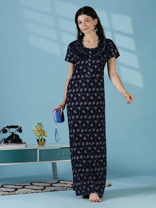 Navy cotton blend soft daily wear nightwear for women