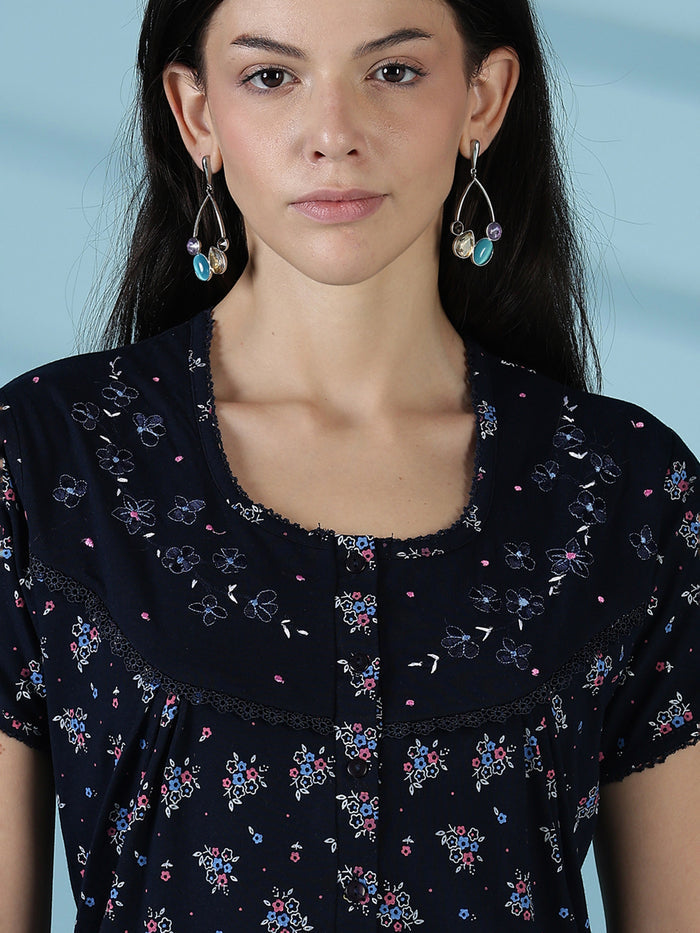 Navy cotton blend soft daily wear nightwear for women