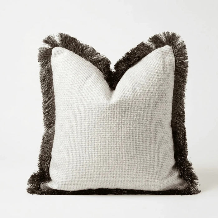 Nemia Cream Weaved Velvet Cushion Cover with Metallic Fringe Detail - 50x50cm Accessories