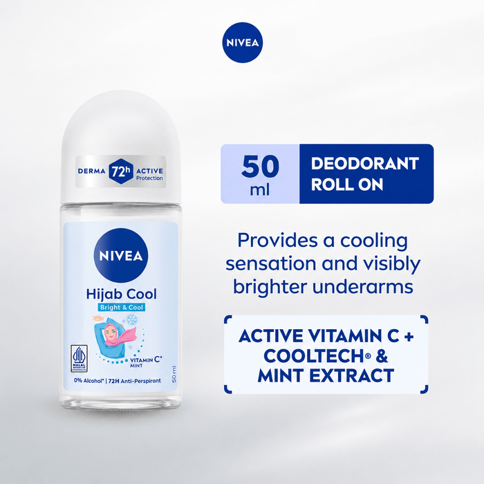 Nivea Hijab Cool Bright & Cool Vitamin C & Mint Deodorant Roll On 50ml مزيل عرق نيفيا حجاب كول برايت آند كول بفيتامين سي والنعناع، رول أون - Princess Cosmetics Qatar