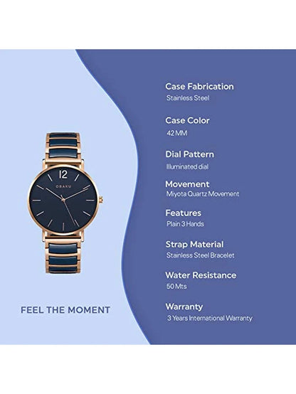 Obaku Round Blue Dial Analog Watch With Metal Strap - V197GXVLSL