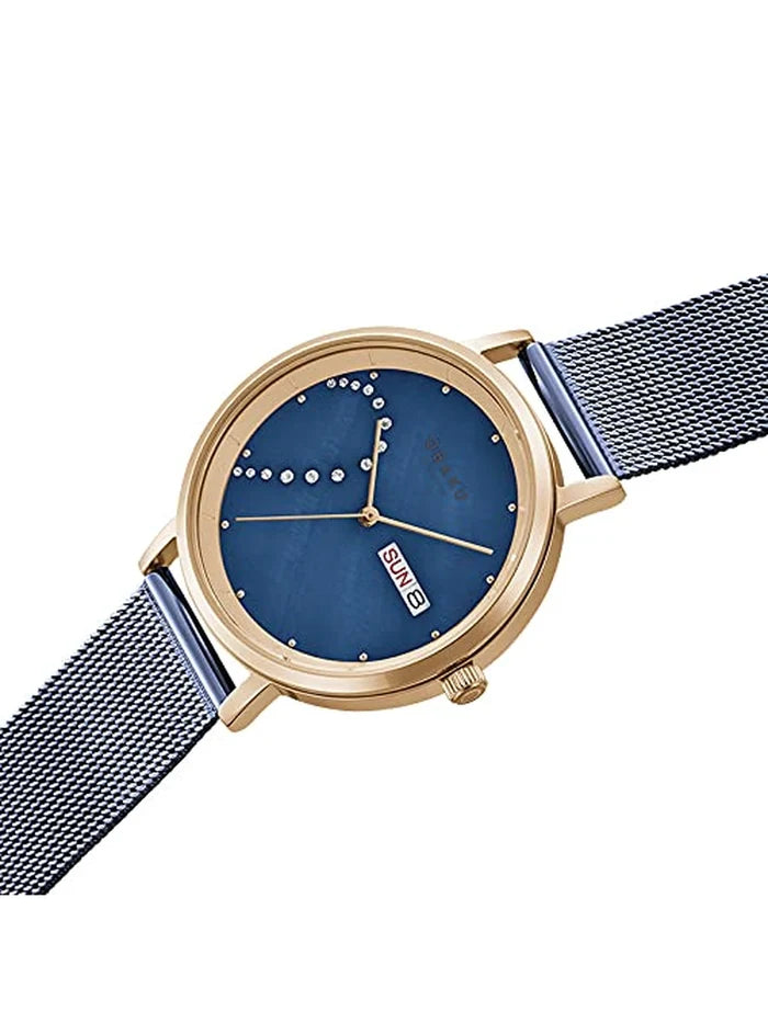 Obaku Round Blue Dial Analog Watch With Metal Strap - V248GHVLML